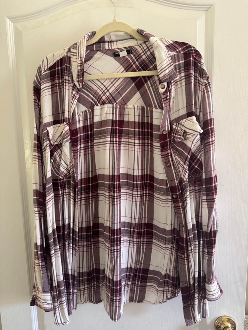 BDG Burgundy and White Plaid Button-Down Shirt